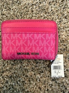 Michael Kors Hot Pink MK Logo Zip Card Case